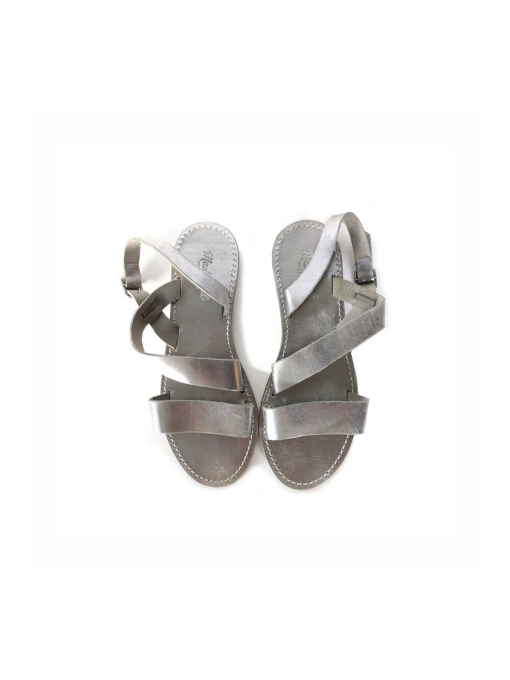 Madewell Slingback Sightseer Sandal Silver Leather Flat Sandals Womens Size 6